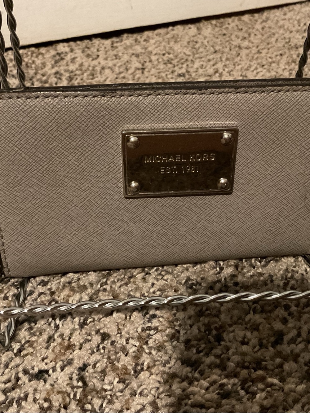 Michael Kors Taupe Saffiano Crossbody with Silver Chain